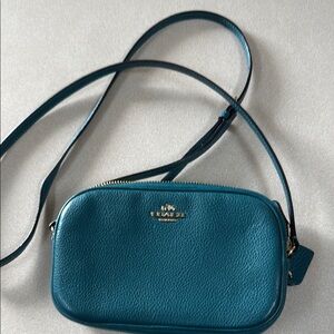 Coach Dark Teal Crossbody Bag Pebbled Leather